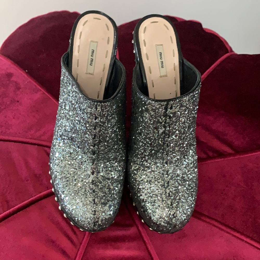 Miu Miu Glitter Platform Heels